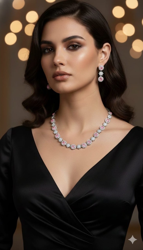 Pink Aura Crystal Necklace Set