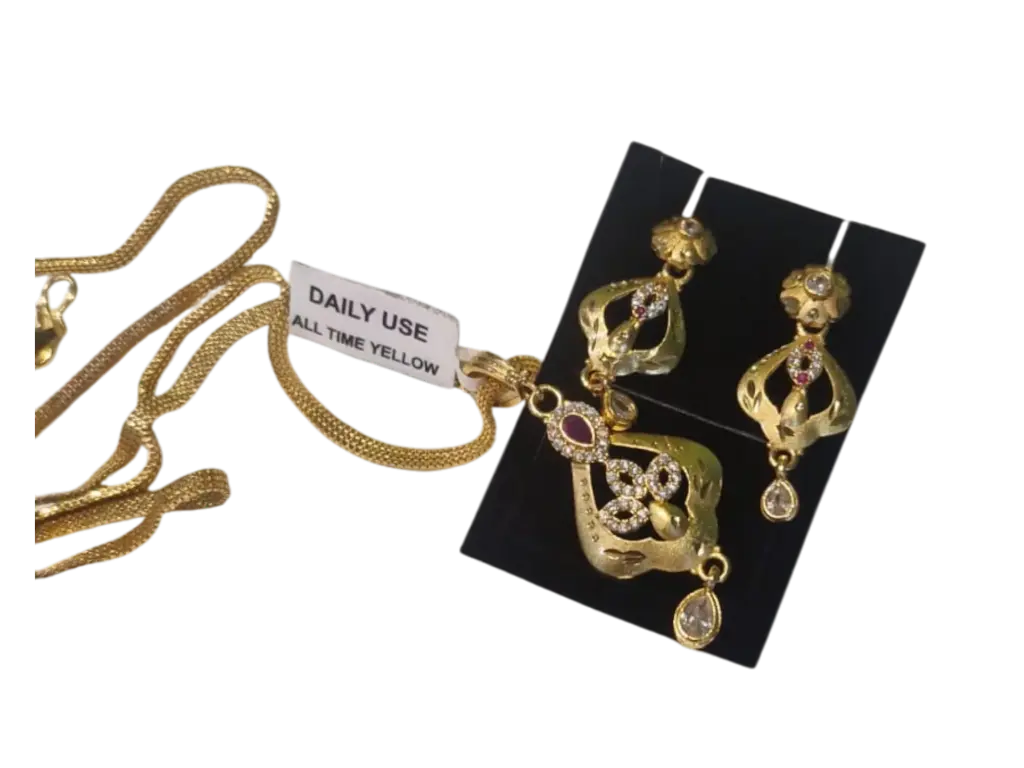 Gold-Tone Pendant and Earring Set with Multi-Color Stones