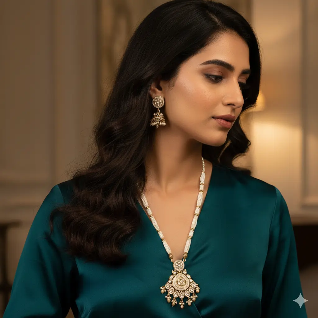 Regal Rajasthani Emerald and Pearl Heritage Jewelry Set